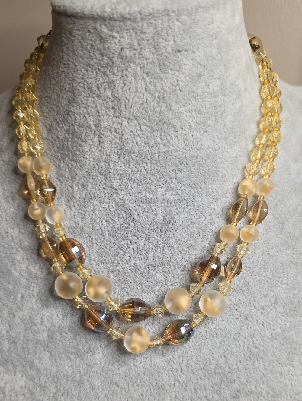 Vintage West Germany Double-Strand  Crystal & Frosted Art Glass Short Necklace